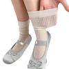 Calcetines Finos de Verano para Mujer Calcetines de Felpa Grises Calcetines hasta la Pantorrilla de Rayas Verticales Estilo Japonés Miu Medias Blancas Estilo Bailarina