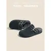 Zapatos Birkenstock de suela gruesa para mujer, nuevo estilo otoño e invierno, con interior de terciopelo y lana, calzado exterior retro, versátil, con correa de hebilla, punta cerrada, medias pantuflas