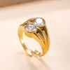 Joyería Transfronteriza de Acero de Titanio, Moderna y Elegante, Anillo para Dedo Índice Chapado en Oro de 18 Quilates, Anillo de Acero Inoxidable Fundido de Doble Capa Incrustado con Diamantes Redondos