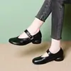 Zapatos de mujer de tacón bajo estilo francés, nueva colección otoño 2026, cómodos y versátiles, zapatos de cuero retro de punta fina con suela blanda para mujer