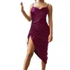 2026 Novo Vestido de Verão Feminino Estilo Europeu e Americano para Venda Transfronteiriça Vestido Slim Elegante Cor Sólida Estilo Francês com Alças Finas