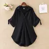 Camisa de Gasa de Manga Corta de Largo Medio para Mujer 2023 Verano Nuevo Talla Grande Holgada Cintura Adelgazante Look Top de Gasa para Mujer Trendy
