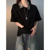 Camisa Polo de Manga Corta con Parche de Cielo Estrellado para Hombre, Estilo Primavera y Otoño, Camiseta Americana Resistente con Hombro Normal, Marca de Moda, Cuello Camisero, Manga Corta de Cinco Puntas