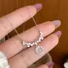 Plata de Ley S925 Ágata Blanco Natural Incrustado con Diamantes, Collar Redondo de Jade Natural con Forma de Sonrisa Brillante, Cadena para Clavícula de Lujo Ligero de Moda