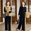 Conjunto de Ropa de Otoño para Mamá, Nuevo Estilo Chino Estilo Nacional, Conjunto Completo de Ropa para Mujeres de Mediana Edad y Mayores, Conjunto de Tres Piezas de Chaleco y Chaqueta para Primavera y Otoño