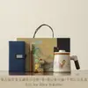 Xícara de Chá Estilo Chinês com Tampa para Separação de Chá e Água, Estilo Ru Kiln, Para Porção Única, Cabo de Madeira, Adequada para Casa, Escritório e Receber Convidados