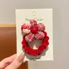 Elástico de Cabelo Vermelho com Flor para Meninas, Alta Elasticidade, Não Danifica o Cabelo, Corda para Coque, Acessório de Cabelo de Ano Novo para Meninas
