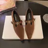 ¡Exclusivo! Mocasines de tacón de metal con punta afilada para mujeres petite, mules retro versátiles de corte profundo