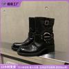 Botas Curtas de Cavaleiro Estilo Celebridade da Internet com Fivela de Cinto, Botas Femininas Cool, Novo Modelo de Inverno, Bico Redondo Confortável, Sola Grossa, Botas que Não Cansam
