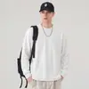Camiseta de manga larga para hombre, nuevo modelo primavera/otoño 2026, cuello redondo, corte holgado, texturizada, color liso, estilo casual japonés, moderna