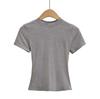 Camiseta básica de estilo americano, cuello redondo, manga corta, elástica, ajustada y con hombros descubiertos para mujer, top elástico ajustado de manga corta 2025