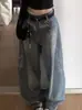 Marca de moda transfronteriza estilo americano, silueta bordada, corte curvo, moderno, unisex, diseño 2026, jeans largos holgados de pierna ancha