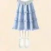 Nuevo conjunto de falda de encaje estilo coreano para verano 2026 para niños mayores, conjunto de moda para niñas con rayas y bloques de color, polo de manga corta