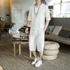 Conjunto Esportivo Casual de Linho Fino de Verão 2021 Masculino Solto Tamanho Grande Estilo Chinês Conjunto de Algodão e Linho Roupas Masculinas