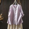 Camisa Rosa de Lino Puro de Manga Corta para Mujer Verano Manga Tres Cuartos 2025 Nueva Delgada Cuello en V Hermosa Blusa de Lino