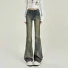 Pantalones Acampanados de Mezclilla Vintage Retro para Mujer Otoño e Invierno, de Cintura Alta, Adelgazantes, para Altas, Versión Extendida, Estilo Hong Kong, Pantalones Bootcut Ligeramente Acampanados
