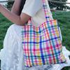 Grande Promoção Bolsa de Ombro Xadrez Arco-Íris Estilo Hyuna Feminina Primavera e Verão Viagem Mais Fácil de Combinar Bolsa de Mão Bolsa de Compras de Grande Capacidade