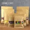 Bolsa de papel Kraft personalizada de fábrica con fondo plano y ventana, grado alimenticio, sellada a prueba de humedad, para snacks, frutos secos, té, bolsa de yeso