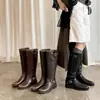Botas de dos capas a juego de color piel de vaca, botas largas de caña alta para mujer, nuevo estilo de invierno, botas de punta redonda con hebilla de cuero genuino, botas de pierna recta para mujer