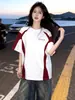 Camiseta de Algodón Puro Pesado Estilo Coreano Estampado de Letra Simple Verano Cuello Redondo Longitud Media Holgada Manga Corta Unisex Top para Viajar Ins