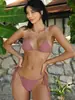 Traje de baño bikini clásico de gran venta europeo y americano para mujer, de tres piezas, color sólido, sexy, ajustado, sin espalda, triángulo, dividido.