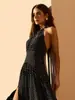 Vestido de lunares con cuello halter transfronterizo estilo europeo y americano 2026 Verano Nuevo Vestido largo sin espalda Vestido estilo vacacional