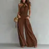 Mono de pierna ancha, drapeado, sin mangas, con espalda descubierta, cintura ceñida y bolsillos, estilo bohemio, ropa de mujer de comercio exterior transfronteriza europea y americana