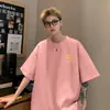 Roxo Ameixa Escuro Tendência Camiseta de Camurça Pesada Manga Curta Moda Verão para Meninos Marca Roupas de Meia Manga High-end