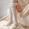 Meias Longas Brancas para Mulheres com Listras Verticais, Meias Patchwork Acima do Joelho para Outono e Inverno, Combinadas com Botas, Meias Knitted Slouch, Moda JK Versátil