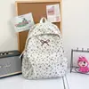 Mochila Doce Versátil Estilo Coreano Ins com Grande Capacidade, Laço de Veludo Cotelê, Bolsa Escolar Leve para Alunas