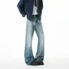 Calça Jeans Micro-Flare com Padrão de Raio para Homem no Outono, Calça Americana High Street Limpa e Ajustada, Calça Jeans Larga Lavada de Marca Tendência