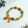 Pulseira de Contas de Jade de Seda Dourada Natural de Abóbora Estilo Étnico Xinjiang Hotan com Pingente de Cabacinha Colorida, Fornecimento Atacadista para Transmissão ao Vivo