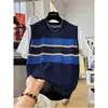 Conjunto Falso de Dos Piezas Patchwork Estilo Coreano Reductor de Edad con Rayas de Color Contrastante Camiseta de Manga Corta para Mujer, Top Delgado de Punto de Verano