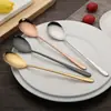 Cuchara Estilo Coreano 304 Mango Largo Cuchara para Sopa Moda Chapada en Titanio Dorada Vajilla de Acero Inoxidable Regalo Grabado de LOGOTIPO