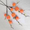 Simulación fruta de la fortuna colgante crema 3 cabezas Rama de caqui flor falsa decoración del hogar Ruyi Fu cubo arreglo floral flor de Año Nuevo flor de simulación