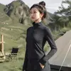 Camiseta de secagem rápida estilo montanha para uso externo, para homens e mulheres, de manga longa, antibacteriana, que absorve a umidade, secagem rápida, camiseta de trekking, camisa de ciclismo esportivo com gola alta de secagem rápida