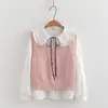 25018 Traje de Camisa Estilo Universitario Primavera Nuevo Chaleco Apilado Chaleco de Punto Camisa Conjunto de Dos Piezas