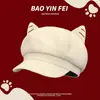 Boina de Lã Fofa Estilo Japonês com Orelhas de Gato para Mulheres, Boina Octogonal Versátil para Afinar o Rosto para Outono e Inverno