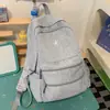 Mochila de Ombro Duplo com Textura Cinza Claro Simples Japonesa para Mulheres Leve Grande Capacidade para Alunos do Ensino Fundamental II e Ensino Médio
