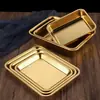 Plato rectangular de acero inoxidable estilo japonés comercial Plato de barbacoa dorado Bandeja plana Plato poco profundo para repostería Plato de cena Plato para cocinar al vapor