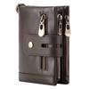 Cartera con cepillo antirrobo RFID popular de comercio exterior, billetera vertical de piel de vaca con cera de aceite y doble cremallera multifuncional para hombre
