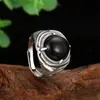 Anel símbolo de quatro garras preto cravejado com zircônia, banhado a prata, de alta qualidade, moderno, elegante, finamente trabalhado, joia vintage aberta, direto do fabricante