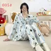 Pijama Feminino 2026 Novo Outono e Inverno Algodão Nuvem Conjunto de Roupa para Casa Desenho Animado Manga Longa Feminino Gola Lapela Outerwear