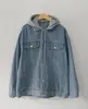 Nova jaqueta jeans de outono, corte solto, estilo Hong Kong, vintage lavado, capuz removível, top casual, preto
