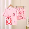 Ropa de Casa para Niños y Bebés Niñas y Niños Pijamas de Manga Corta Verano Delgados Niños Grandes Dibujos Animados Traje de Niña Pequeña