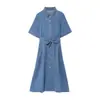 Comércio Exterior Transfronteiriço Atacado 2026 Nova Moda Casual Camisa com Gola Camisa Acinturada Saia Longa Jeans Flare