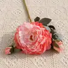 Peonía de Tallo Único con 3 Peonías Grandes y Ricas, Flor Artificial con Bordes Quemados, Flor Falsa para Decoración del Hogar, Decoración de Boda