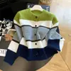 Suéter de Bloques de Color a Rayas de Diseño Transfronterizo para Mujer, Chaqueta Cardigan de Punto Estilo Holgado Perezoso de Otoño e Invierno, Directo de Fábrica