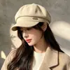 Otoño e Invierno Nuevo Estilo Británico Retro Sombrero Octagonal para Mujer Versátil para Viajar en Otoño e Invierno Ala Ancha Hace que la Cara Parezca Más Pequeña Gorra de Boina de Pintor