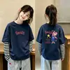 Nueva camiseta de estilo coreano para niñas, imitación de dos piezas, manga larga, camiseta básica de algodón puro para otoño, top versátil y elegante a la moda para niñas